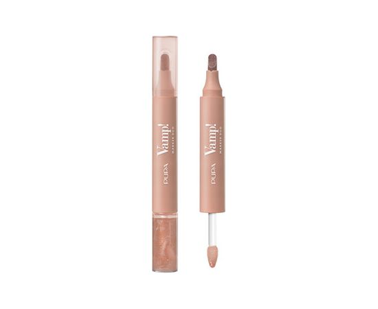 Pupa Vamp! Marker Duo - Fix a olejový lesk na rty 2v1 4 ml 001 Watery Nude Dāvanu komplekti