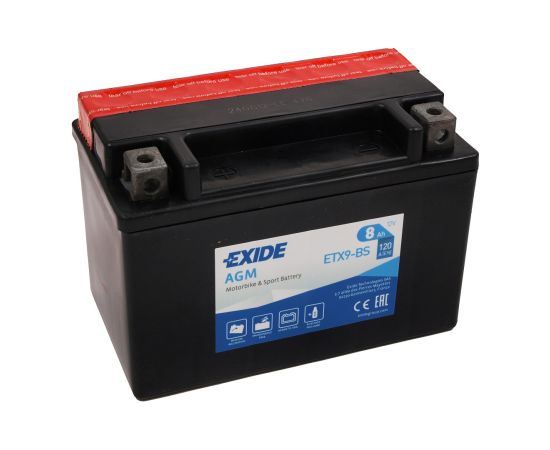 152 x 87 x 105, + -,  EXIDE Bike AGM  12V 8Ah (c20) 120 A(EN) TV +SP, YTX9-BS EAN3661024033831 Akumulatori