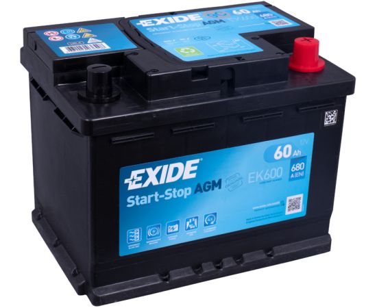 EXIDE AGM EK600 12V 60Ah(c20) 680A(EN) 242x175x190 0/1 EAN3661024036498 Akumulatori