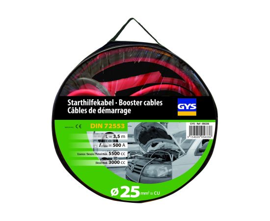 GYS Starta vadi PRO 500A (3.5L/5.5L) - INSULATED CLAMPS - Ø25mm² - 2 x 3.5m Akumulatoru lādētāji, starteri