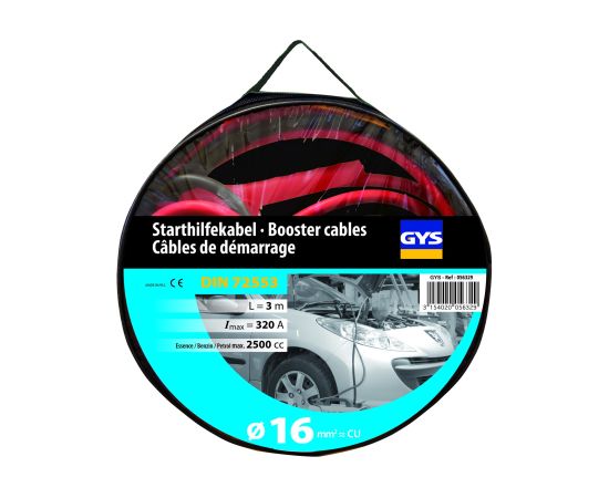 GYS Starta vadi PRO 320A (2.5L) - INSULATED CLAMPS - Ø16mm² - 2 x 3m, EAN3154020056329 Зарядные устройства и стартеры