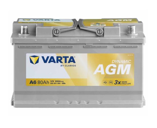 VARTA A6 80Ah 800A 12V Silver (EN) xEV AGM 315x175x190 -+ B13 Start-Stop Plus Akumulators Akumulatori