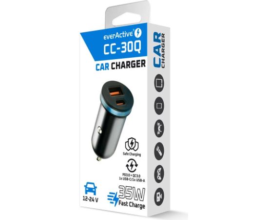 Car charger everActive CC-30Q USB + USB-C QC 3.0 PD 35W Зарядные устройства
