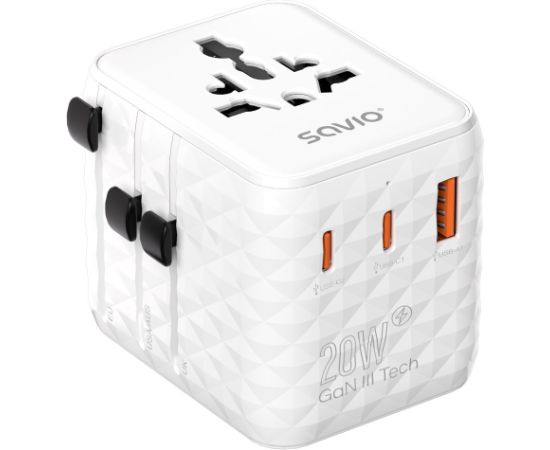 Savio AP-08 power adapter/inverter 20 W White Adapteri