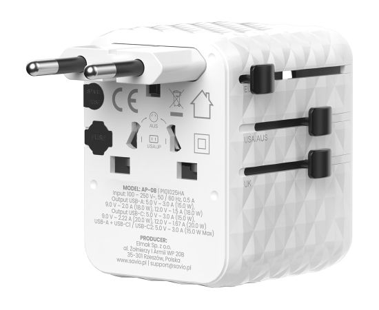 Savio AP-08 power adapter/inverter 20 W White Adapteri
