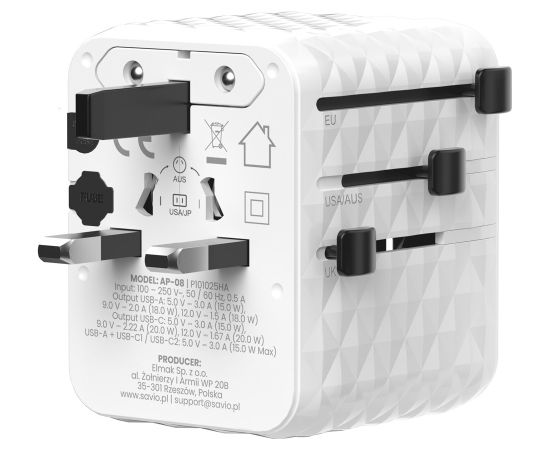 Savio AP-08 power adapter/inverter 20 W White Adapteri