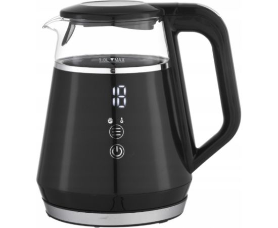 Stikla elektriskā tējkanna 1,0 l (melna), 1100 W, 1712, KAMILLE Tējkannas (elektriskās)