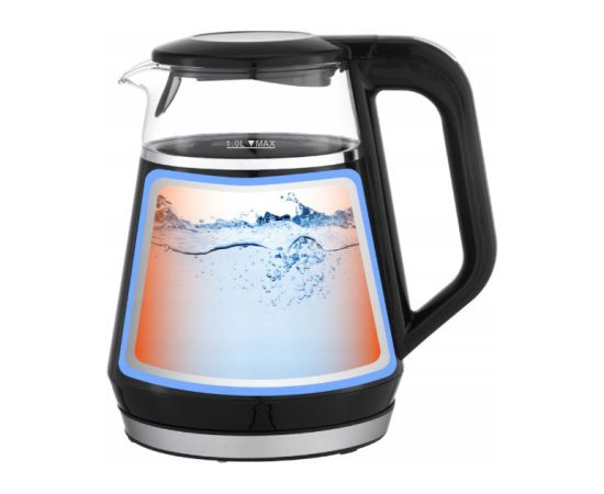 Stikla elektriskā tējkanna 1,0 l (melna), 1100 W, 1712, KAMILLE Tējkannas (elektriskās)