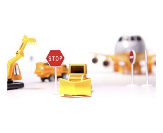 RoGer Transportera lidmašīna ar 3 celtniecības transportlīdzekļiem Mašīnas un piederumi