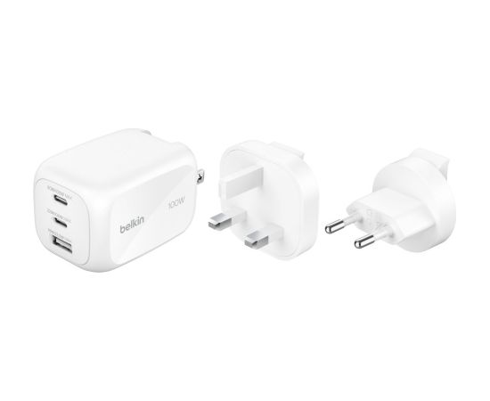 Belkin   BOOSTCHARGE 100w 2C1A Wall Charger with interchangable plug tips UK, EU, US White Telefonu lādētāji 220v