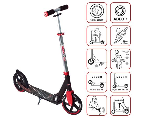 Muuwmi Aluminium Scooter skrejritenis 205 mm, sarkans - AU 565 Самокаты и скейтборды