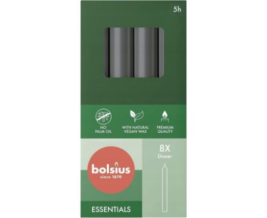 Bolsius Настольные свечи, 8 шт., в коробке, 170/20 мм, серые. Свечи и подсвечники