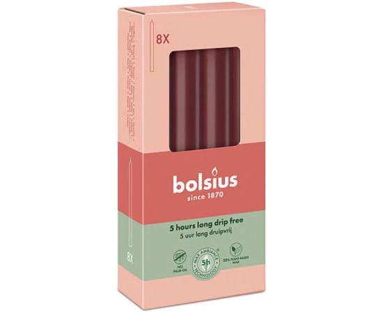 Bolsius Настольные свечи, 8 шт., в коробке, 170/20 мм, темно-красные. Свечи и подсвечники