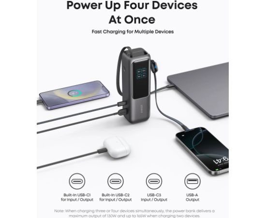 Anker Zolo Powerbank A1695H11 25000 mAh Built-In USB-C and Retractable Cable) Grey Power Banks