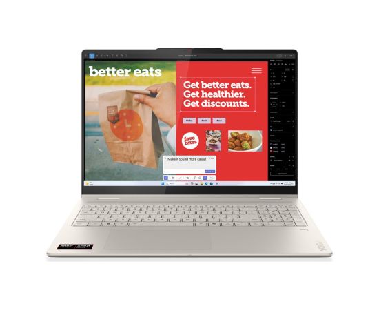 Lenovo Yoga 7 2-in-1 16AKP10 Seashell 16 " OLED Touchscreen 2.8K WQXGA+ 2880 x 1800 pixels AMD Ryzen AI 7 350 16 GB Soldered LPDDR5x Solid-state drive capacity 1000 GB AMD Radeon 860M Graphics Windows 11 Home 802.11be Bluetooth version 5.4 Keyboard langua Portatīvie datori