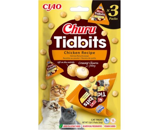 INABA CAT CHURU TIDBITS 3PCHICKEN RECIPE3x12g Kaķu konservi