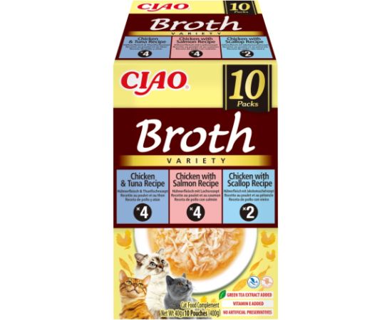INABA CAT CIAO BROTH CHICKEN,FISH,SCALLOP 10x40g Консервы кошек