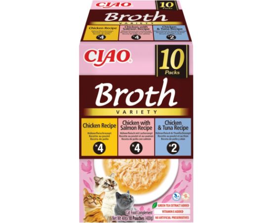 INABA CAT CIAO BROTH CHICKEN,SALMON,TUNA 10x40g Консервы кошек