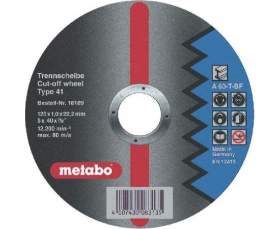 Abrazīvais griešanas disks Metabo; 125x1 mm metālam Dažādi diski