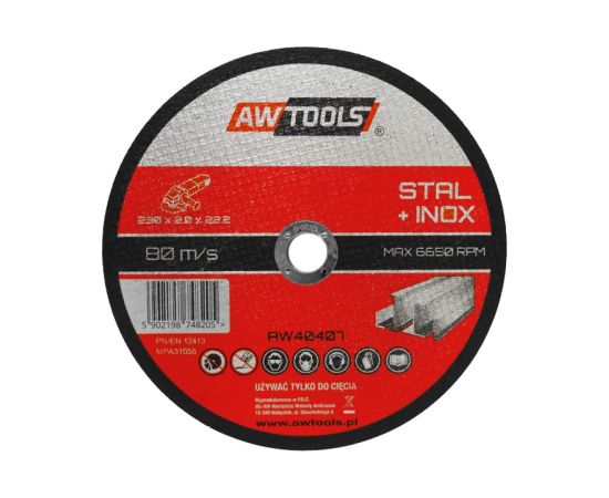 Abrazīvais griešanas disks AWTools AW49007; 230x2 mm; 22,2 mm metālam Различные диски