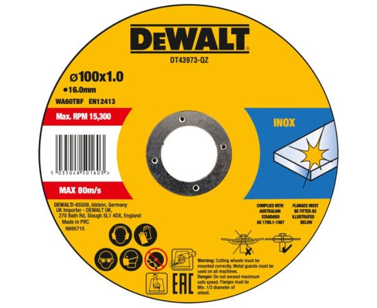 Abrazīvais griešanas disks DeWalt DT43973-QZ; 100x16x1,2 mm; 10 gab. Dažādi diski