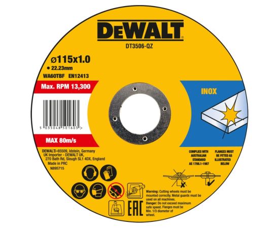 Abrazīvais griešanas disks DeWalt DT3506-QZ; 115x22,23x1,0 mm; 10 gab. Различные диски