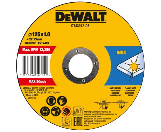 Abrazīvais griešanas disks DeWalt DT43972-QZ; 125x22,23x1,0 mm; 10 gab. Различные диски