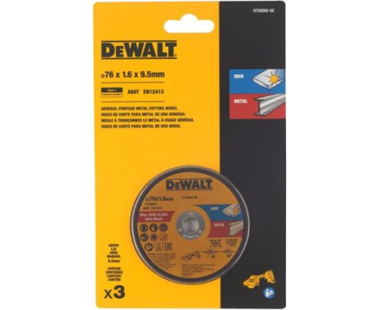 Abrazīvais griešanas disks DeWalt DT20592-QZ; 76 mm; 3 gab. Dažādi diski