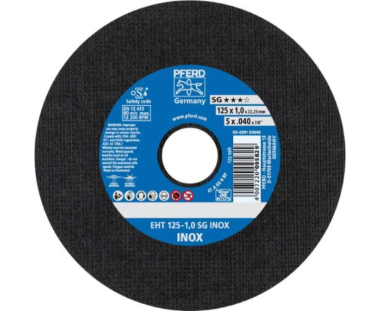 Abrazīvais griešanas disks Pferd SG Inox EHT; 125x1x22,23 mm Dažādi diski