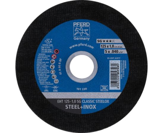 Abrazīvais griešanas disks Pferd SG Classic Steelox; 125x1x22,23 mm Различные диски