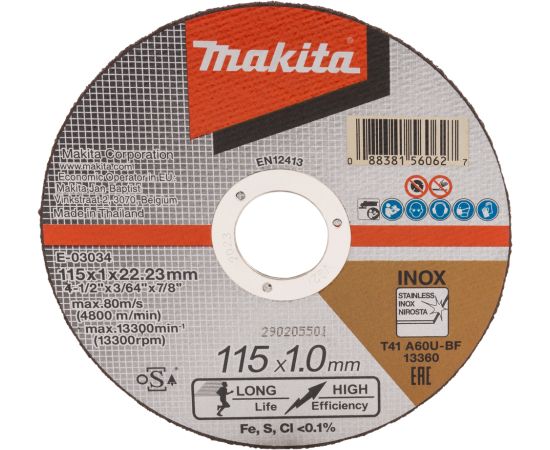 Abrazīvais griešanas disks Makita E-03034; 115x1,0x22,23 mm Dažādi diski