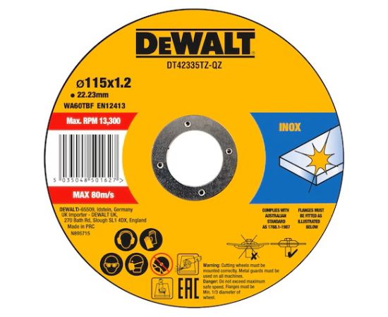 Abrazīvais griešanas disks DeWalt DT42335TZ; 115x1,2 mm; 10 gab. Dažādi diski