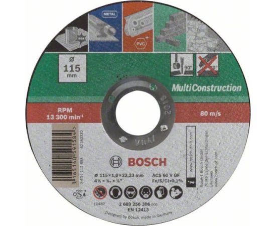 Abrazīvais griešanas disks Bosch 2609256306; 115x22,23 mm Dažādi diski