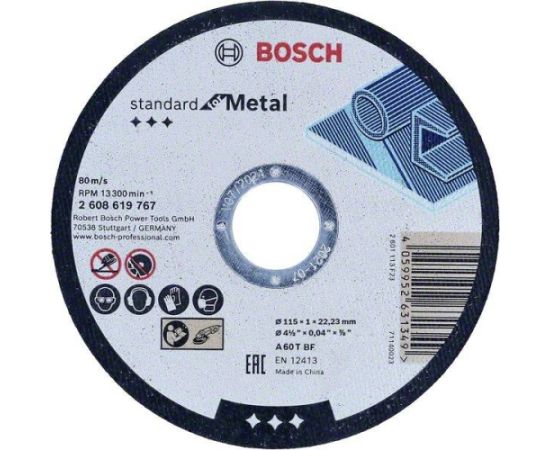 Abrazīvais griešanas disks Bosch Standard for Metal 2608619767; 115x22,23 mm Различные диски