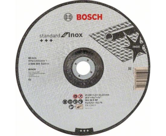 Abrazīvais griešanas disks Bosch Standard for Inox 2608601514; 230x22,23 mm Различные диски