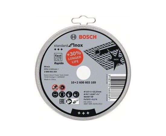 Abrazīvais griešanas disks Bosch Standard for Inox 2608603169; 115x22,23 mm Различные диски