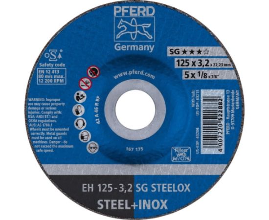 Abrazīvais griešanas disks PFERD SG STEELOX; 125x3,2 mm Dažādi diski