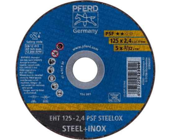 Abrazīvais griešanas disks PFERD PSF STEELOX; 125x2,4 mm Dažādi diski