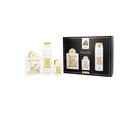Lattafa Peace & Love Dárková sada EDP 100 ml, EDP 20 ml a deospray 100ml Dāvanu komplekti