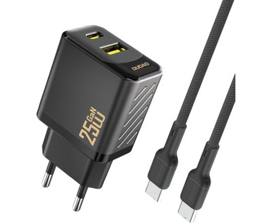 Dudao   Dudao A26TCEU PD QC 25W GaN USB-A USB-C Wall Charger with USB-C Cable Black Telefonu lādētāji 220v