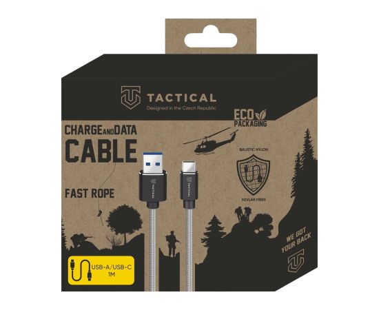 Tactical Fast Rope Kevlar USB-A/USB-C Кабель 1m / серый Дата USB-кабели