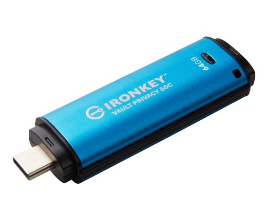 Kingston IronKey Vault Privacy 50 64 GB, USB stick (light blue/black, USB-C 3.2 Gen 1) Новинки Компьютерная техника