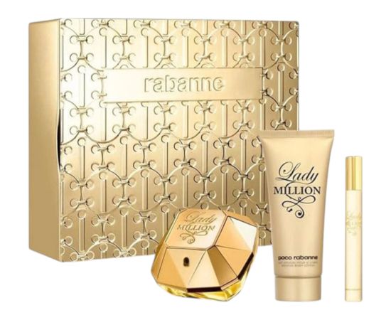 Set Paco Rabanne: Lady Million Eau De Parfum For Women 80ml + Lady Million Eau De Parfum For Women 5ml *Miniature + Lady Million Hydrate *None Body Lotion 100ml Dāvanu komplekti