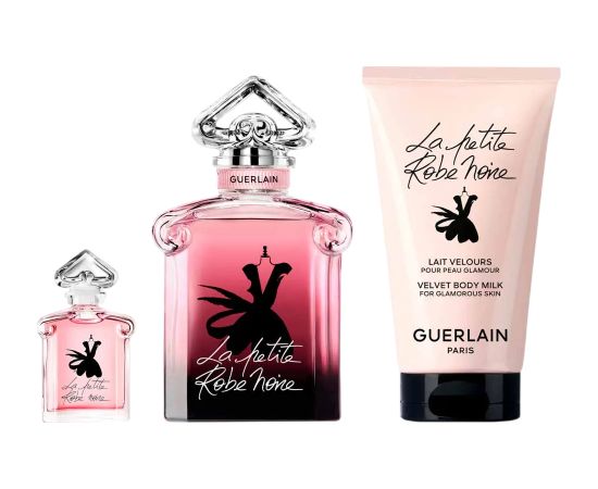 Set Guerlain: La Petite Robe Noire Intense Eau De Parfum For Women 50ml + La Petite Robe Noire Intense Eau De Parfum For Women 5ml + La Petite Robe Noire Intense Hydrating Body Lotion 75ml Dāvanu komplekti