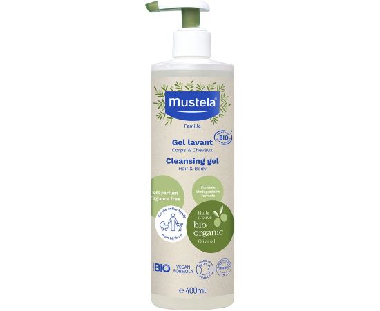 Mustela Organic Olive Oil Cleansing Shower Gel For Hair & Body All Skin Types 400ml Dušas želejas ķermenim