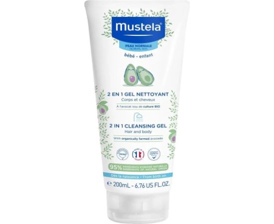Mustela 2 In 1 Avocado Gentle Cleansing Cleansing Gel For Face & Hair 200ml Ķermeņa kosmētika