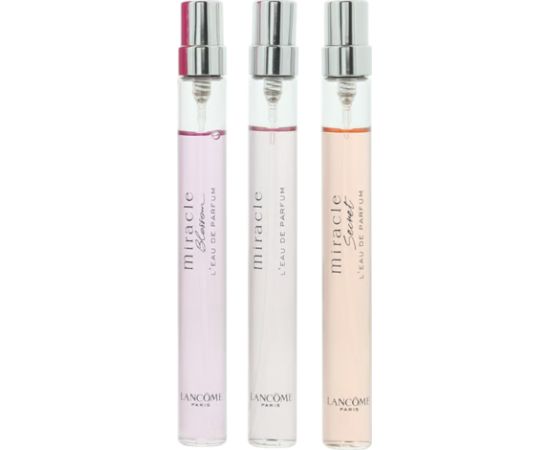 Miracle Set Lancome: Miracle Blossom Eau De Parfum For Women 10ml + Miracle Eau De Parfum For Women 10ml + Miracle Secret Eau De Parfum For Women 10ml Smaržas - NESAKĀRTOTS