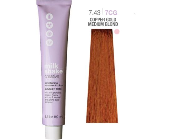 Milk Shake Creative SLS/SLES-Free Permanent Hair Dye 7.437CG Medium Copper Golden Blond 100ml Matu kopšana