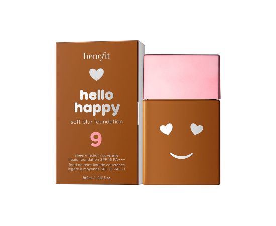 Benefit Hello Happy Soft Blur Matte Finish Liquid Foundation 09 Deep Neutral SPF 15 30ml Dekoratīvā kosmētika