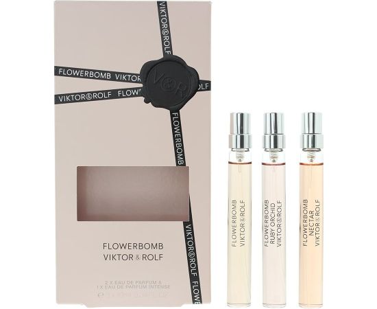Set Viktor & Rolf: Flowerbomb Ruby Orchid, Eau De Parfum, For Women, 10 ml + Flowerbomb Nectar, Eau De Parfum, For Women, 10 ml + Flowerbomb, Eau De Parfum, For Women, 10 ml Dāvanu komplekti